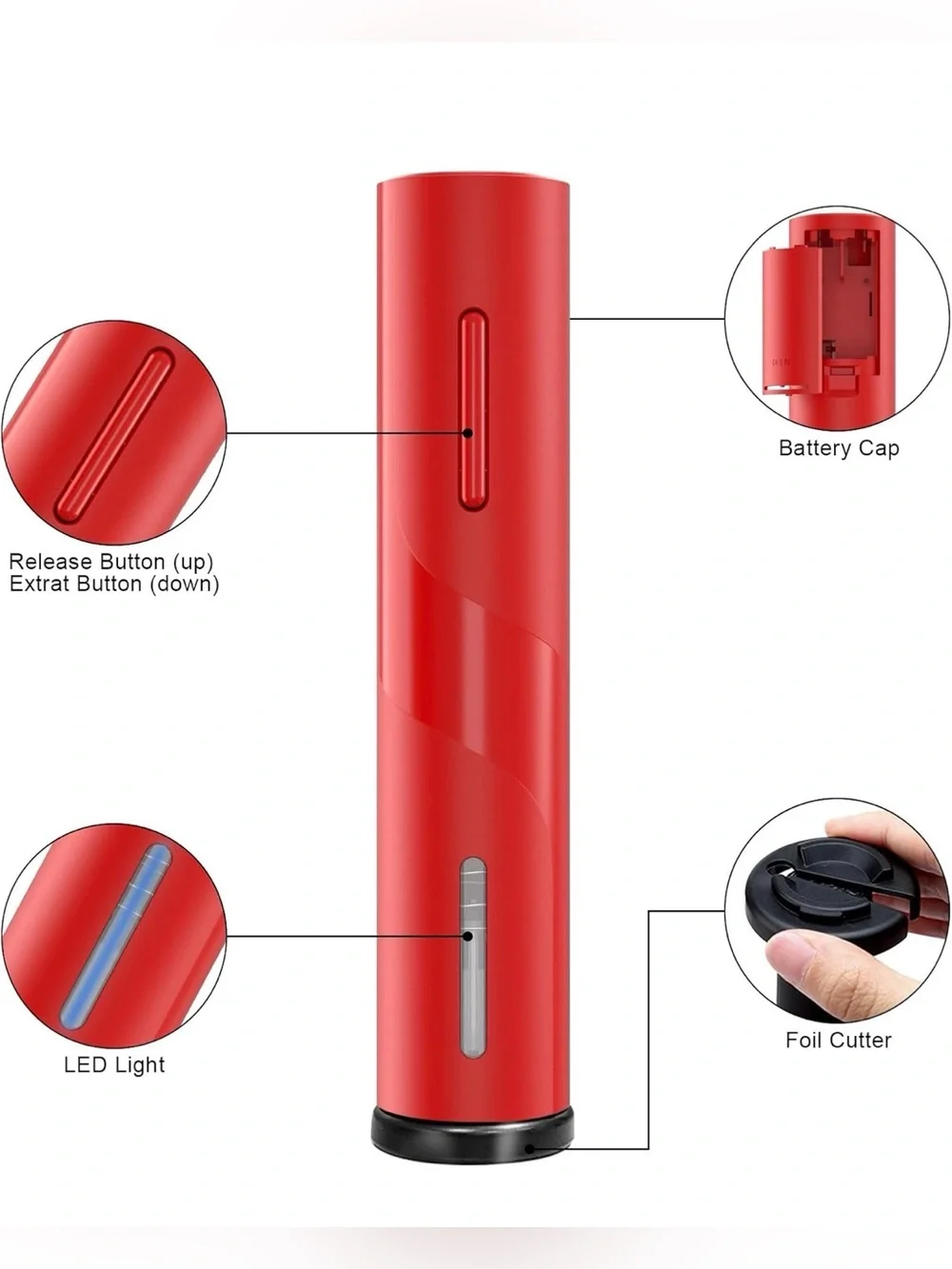 Electric Wine Bottle Opener with Foil Cutter, Automatic Corkscrew